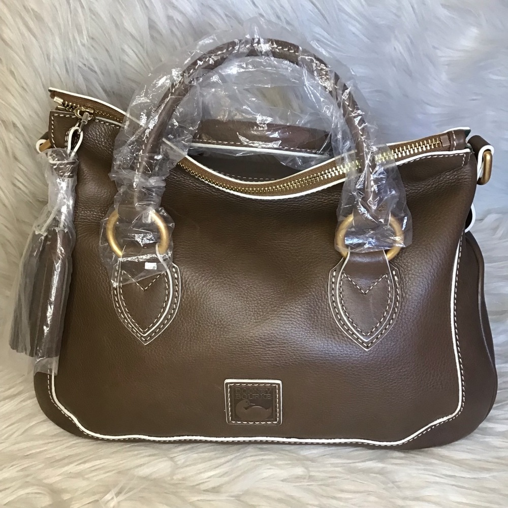 Dooney & Bourke Brown Leather Satchel with Gold Hardware